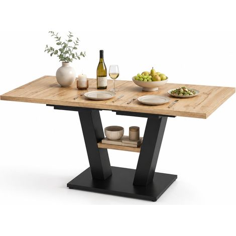 FurnitureR Natural Wood Extendable Dining Table 118 to 157cm V Legs (1/5)