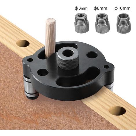 Kit positionneur de perçage vertical auto-centrant avec plaque à tourillons en alliage aluminium 6061 anodisé, guides acier HRC40-45 6/8/10 mm, bricolage bois DIY, 1 cadre + 3 guides (1/5)