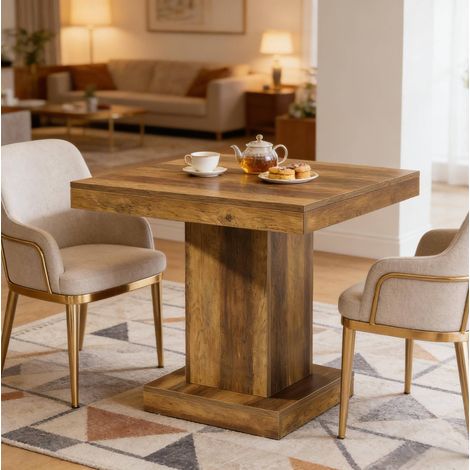MEUBLIV Table carrée 80x80 cm marron – design compact, pour 1 à 4 personnes, montage facile (1/5)