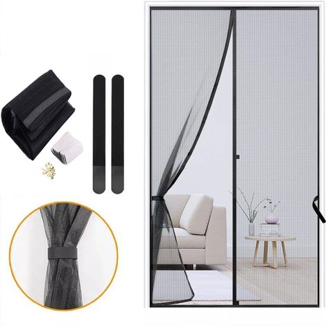 moustiquaire porte coulissante 240 x 140 cm Rideau Anti Mouche Fermeture Automatique moustiquaire porte fenetre sans Percer Facile à Installer pour Cuisine/Salon/Chambre - Noir