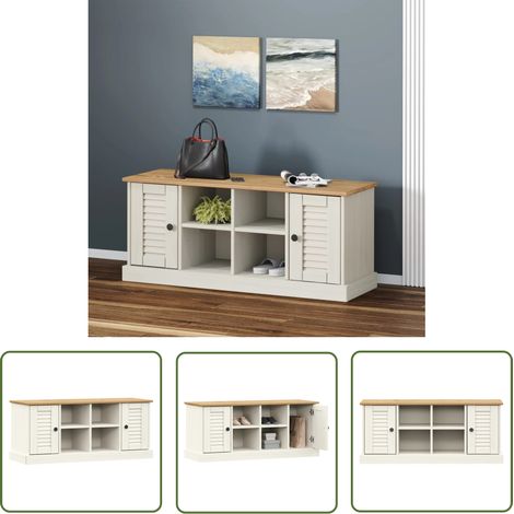 The Living Store - Banc à chaussures VIGO blanc 106x35x40 cm bois massif de pin (1/5)