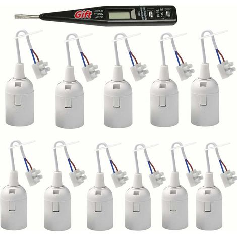 12 Pcs Douille E27 Support D'Ampoule E27 Rénovation Douille,Tension Vde/Testeur De Phase,Base De Lumière Douille De Suspension,Douille De Chantier,Douille De Lampe E27 Avec Câble,Culot À Vis (1/4)