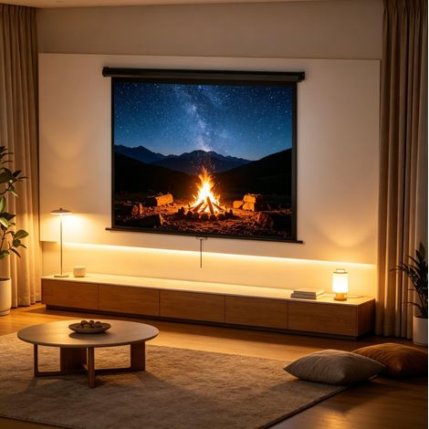 Pantalla de proyección de 84 pulgadas 4:3 con formato 165 x 124 cm, montaje en pared o techo, ángulo de visión 160°, bloqueo automático para cine en casa – CHICFURN (1/5)