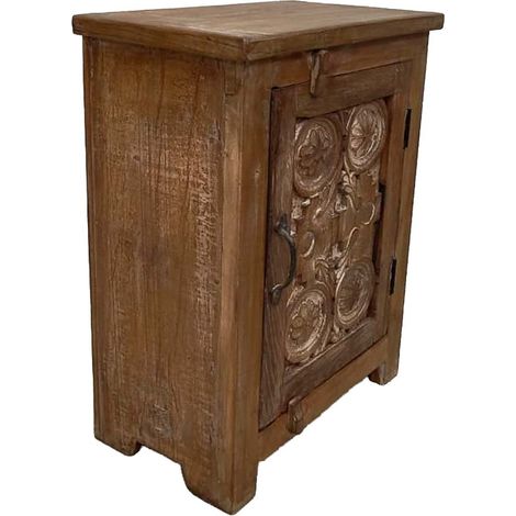 Mesita de noche de madera acabado artesanal marrón 48x28x66 cm (1/5)