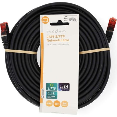 Nedis CAT6-Netzwerkkabel / RJ45 Stecker / RJ45 Stecker / S/FTP / 20.0 m / Rund / LSZH / Schwarz / Label
