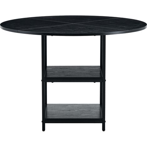 Mesa de comedor redonda de 107 cm negra, MDF y metal, con doble balda abierta, para 2-4 personas (1/5)