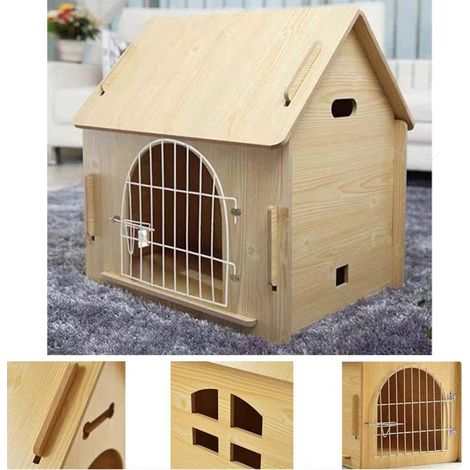 Trade Shop - MDF-HOLZZWINGER FÜR KLEINE BIS MITTELGROSSE HUNDE IN HAUSFORM 51X40X52CM -