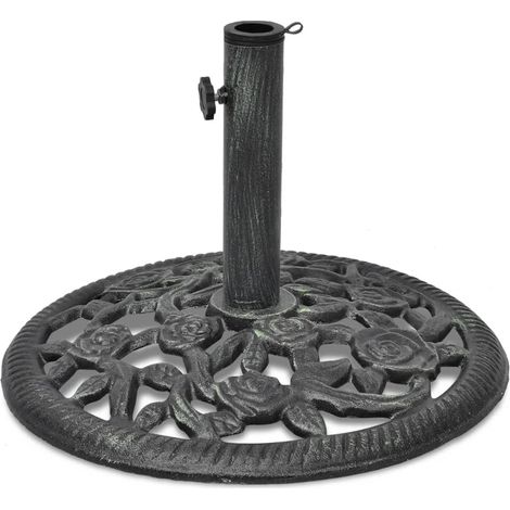 Vidaxl – Socle de parasol en fonte 12 kg – Base stable pour poteaux de 35 à 48 mm – Motif floral décoratif – Pour jardins et terrasses