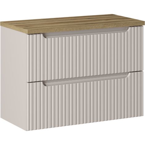 Meuble sous vasque suspendu 2 tiroirs avec plan NOVA Naturel 80 cm-Taupe-Plateau Naturel-Largeur 80 cm (1/5)
