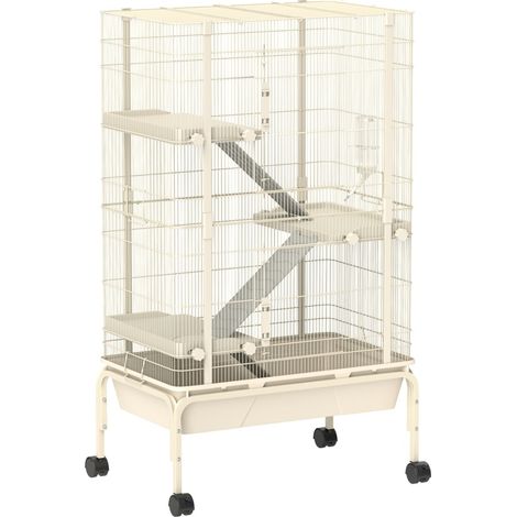 Gabbia per piccoli animali a 4 livelli in acciaio e plastica beige MODENUIT (1/3)