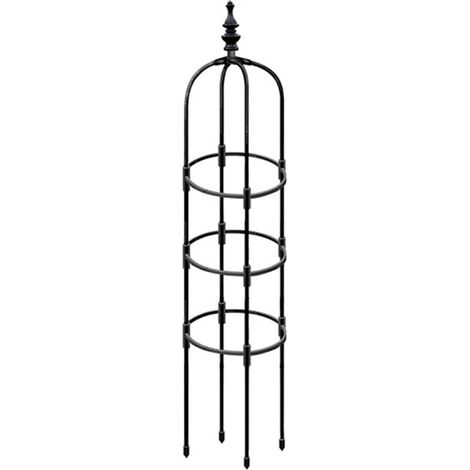 Tuteur Obélisque Escalade pour Jardin - Cage Verticale Empilable en Acier Inoxydable Noir (Diam. 25cm, 90cm/120cm/150cm/180cm - 4 Piquets au Sol, Design avec Oiseau au Sommet) (1/5)