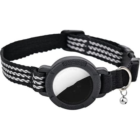 Laisse en nylon noir compatible AirTag pour chats et autres animaux de compagnie, avec réflecteur pour le suivi et la prévention des pertes (taille S). (1/5)