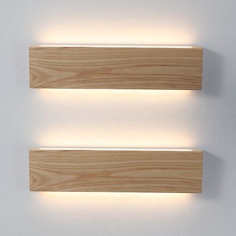 Set di 2 lampade da parete con dimmer touch, moderne e minimaliste, in legno di frassino, 8W, 30cm, per testiera del letto, soggiorno, sala da pranzo, decorazione murale di sfondo (1/5)