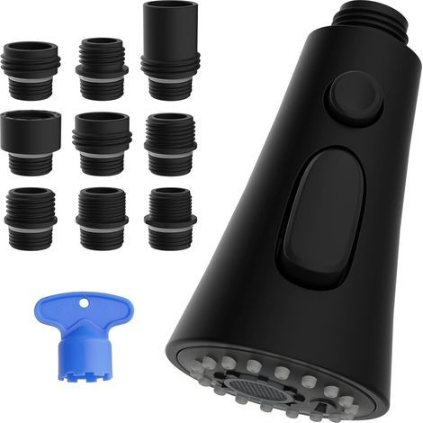 Tête de Douchette de Remplacement pour Robinet de Cuisine, 3 Fonctions avec 9 Adaptateurs, Compatibles avec les Robinets G1/2, Noir Mat (1/5)