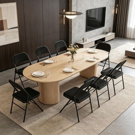 Lot de 6 chaises pliantes avec assise rembourrée, structure en acier, revêtement polyester aspect lin, charge 120 kg, noir (1/5)