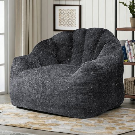 Canapé-Pouf Poire Arrondi à accoudoirs pailleté pour Adultes – Siège relax enveloppant pour salon, chambre, jeux vidéo, lecture et détente – Dimensions 99 × 86 × 64 cm – Gris pailleté (1/5)