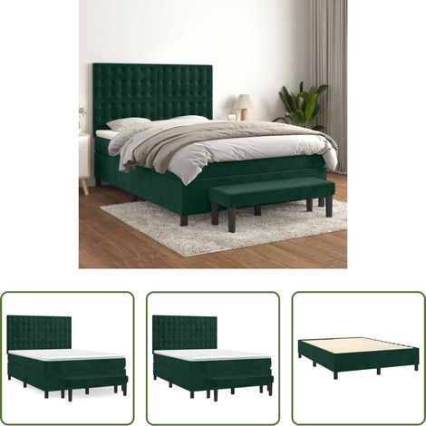Matratze - Boxspringbett mit Matratze Dunkelgrün 140x200 cm Samt (1/5)