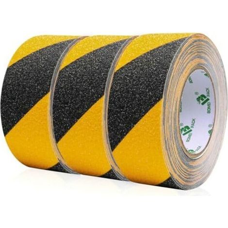 Nastro antiscivolo per scale - 3 rotoli - Strisce nere e gialle - 5 cm x 10 m - Elevata aderenza (1/4)
