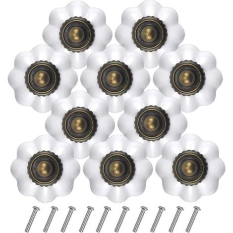 10PCS Bronze Vintage Boutons de Tiroir, 30MM Blanc Tiroir de Porte Poignée, Rond Bouton de Meubles, Boutons de Porte Chambre d'enfant, Poignées de Meuble pour Placard Armoire Cuisine (1/4)
