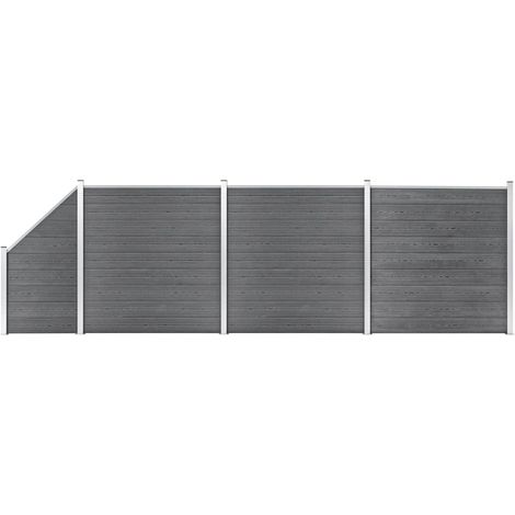 FIMEI Ensemble de clôture WPC 3 Carré + 1 Incliné 619 x 186 cm Gris (1/5)