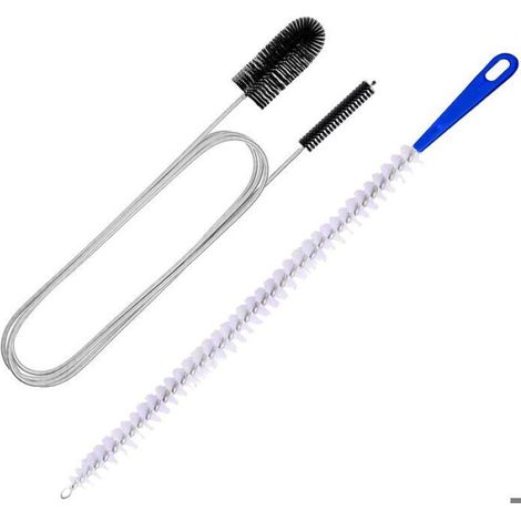 Brosse De Nettoyage Flexible - Double Tete - Acier Inoxydable Et Nylon - Pour Eviers Canalisations Douche Baignoire Toilettes - 2 Pieces (1/5)