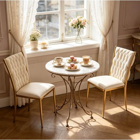 Sedie da pranzo imbottite in velluto crema e oro OKMYHOME (1/5)