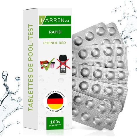 Pastilles de test (Rapid) Chlore libre DPD1, Oxygène actif DPD4, valeur du pH Phenol Red, Testeur d'eau de piscine 50x 100x 250x 500x (Phenol Red / 100 Pastilles) (1/5)