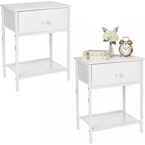Relaxdays Nachttisch 2er Set, Schublade & Ablage, HBT: 55x40x30 cm, modern, Holzoptik, Metall, Nachtschrank, weiß