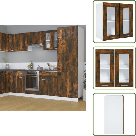 Madera de ingeniería - vidaXL Vitrina colgante "Lyon" de roble ahumado, 60x31x60 cm, madera de ingeniería, - Armario de cocina
