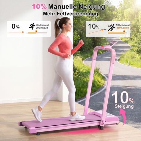 Cinta de correr 126.5x67.0x13.5 cm, 3 en 1, inclinación ajustable, app compatible, acero, rosa (1/5)