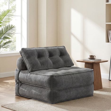 Sofá cama plegable multifuncional – Sillón reclinable convertible 3 en 1 – 80 x 80 x 75 cm – Tejido de chenilla (20 cm) – Espuma de alta resiliencia – Con cojín – Para el salón o el dormitorio (1/5)