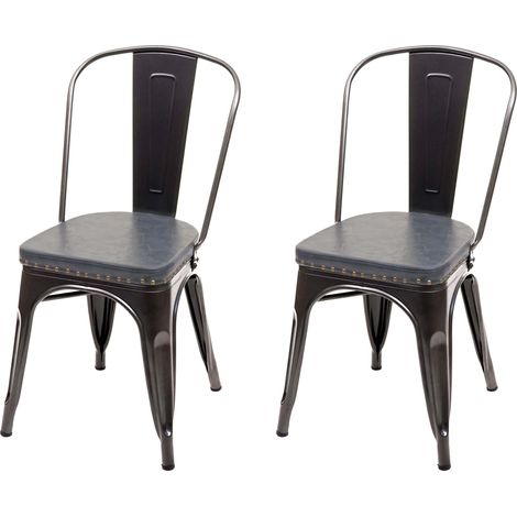 [JAMAIS UTILISÉ] 2x chaise de salle à manger HHG-447e,métal,similicuir Chesterfield,gastronomie,design industriel, noir-gris