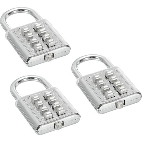 Cadenas à Combinaison à 8 Chiffres, Lot de 3 Cadenas à Mécanisme de Verrouillage à 4 Positions, Cadenas Numérique de Sécurité à Bouton-Poussoir pour Casier, Couleur Argentée (1/5)