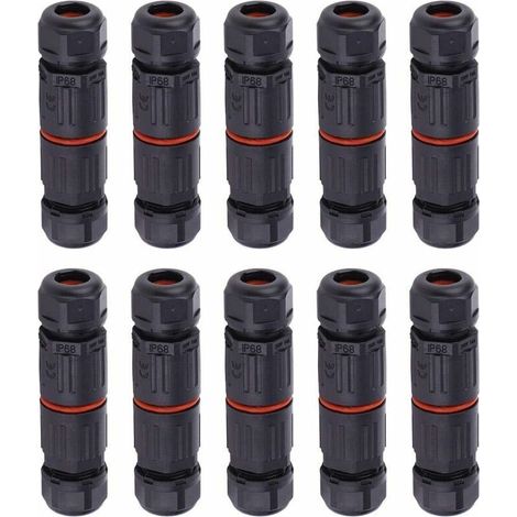 10 PCS IP68 Etanche Connecteur de Câble Electrique, Femelle 3 Broches Connecteurs Etanches Prise de Courant Extérieure Raccord de Connecteur Fil Etanche (1/5)