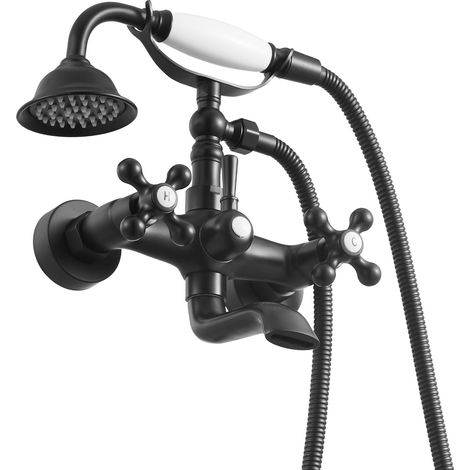 Mophorn Wall-Mounted Clawfoot Tub Faucet with Handheld Shower, Matte Black Vintage Bathtub Filler Kit Featuring Adjustable Swing Arms and 360° Rotating Spout (1/5)