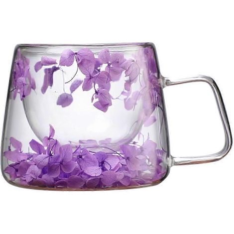 200-ml-Glasbecher mit Blumenmuster und echten Blumen, doppelwandiger, isolierter, transparenter Becher (1/5)