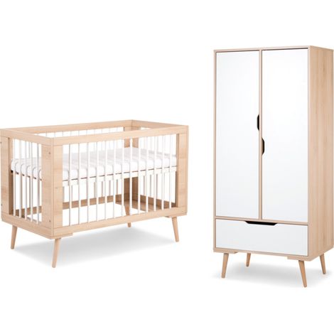 Lit bébé et Armoire LittleSky by Klups Sofie Hêtre et Blanc (1/5)