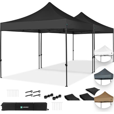 VONROC Faltpavillon 6x3 m – Set inkl. 2x Pavillon & 1x Verbindungs-Set - Modular, Faltbar, Wasserdicht, Stahlrahmen, UV 50+ Schutz, inkl. Aufbewahrungstaschen - Schwarz