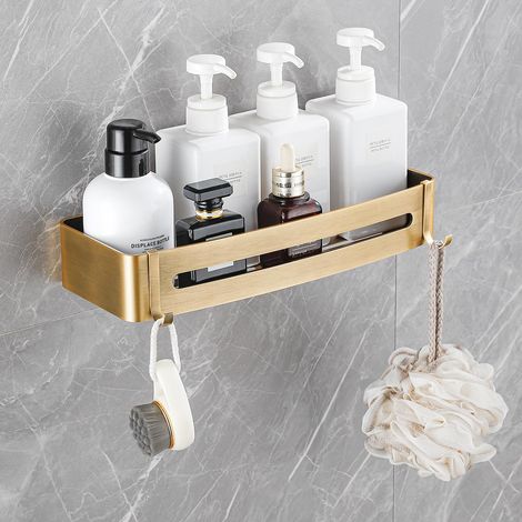 Set mit 2 rostfreien Eckduschablagen aus Aluminium mit Haken, Klebe- oder Schraubmontage (1/5)