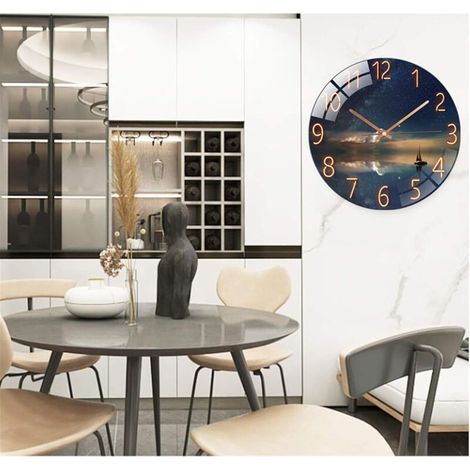 Reloj de pared silencioso de cristal templado - 30 cm - Para salón, cocina, despacho y dormitorio (estilo D) (1/3)