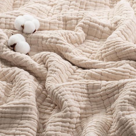 Mezcla Couverture Plaid Pur Coton, 150 x 200 CM, Kaki (1/5)
