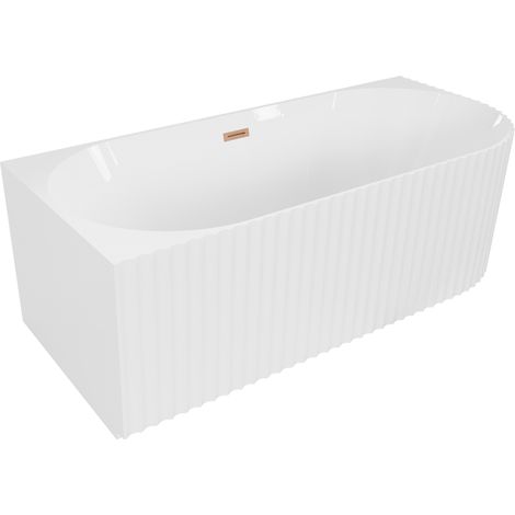 Mexen Gia freistehende Eckwanne geriffelt links 170 x 80 cm, weiß glänzend, Überlauf gebürstetes Kupfer - 52701708000L-65