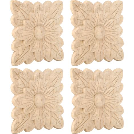Lot 4 pièces décoration bois fleur sculptée pour porte jardin meubles accessoires ornements muraux (1/5)