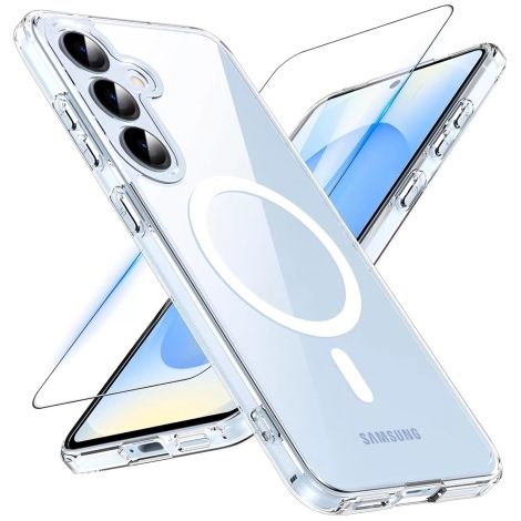 Custodia protettiva per Samsung Galaxy S25, cover per telefono Alogy HybridMag™️ compatibile con MagSafe, trasparente + vetro (1/5)