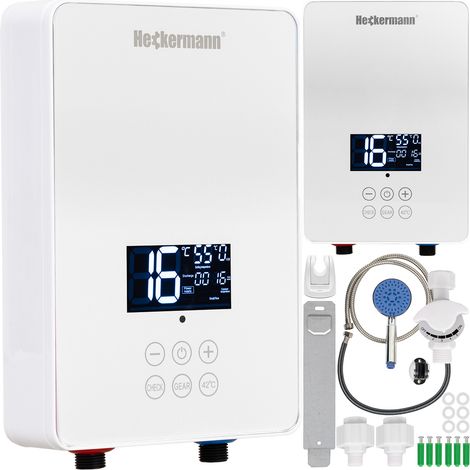 Conjunto de calentador de agua eléctrico instantáneo Heckermann SL-X2-60 blanco + mando a distancia