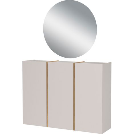 Meuble d'entrée + miroir rond 80 cm taupe et naturel - LYKO