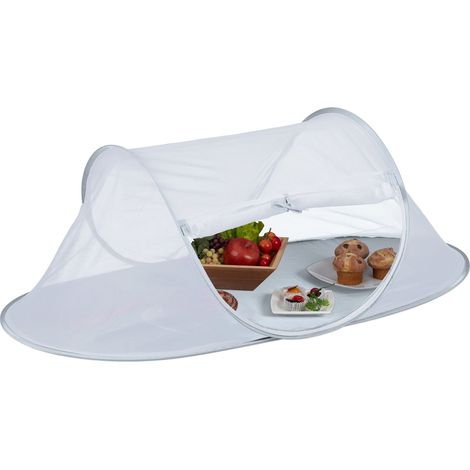 Relaxdays Fliegenhaube Lebensmittel, faltbare Abdeckhaube für Obst, Kuchen, HBT: 40 x 110 x 58 cm, Obsthaube, grau/weiß (1/5)