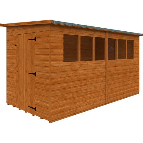 12 x 6 Feet Lean-To Pent 12mm Shed - Solid Wood/Softwood/Pine - L355 x W175 x H204.1 cm - Burnt Orange