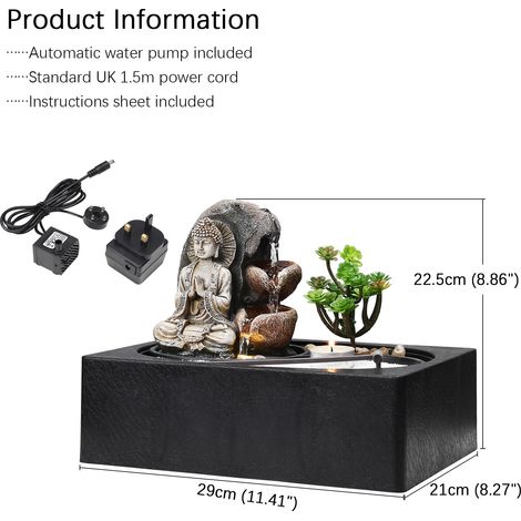 Buddha Zen Tabletop Fountain with LED Lights and Succulents (1/5)