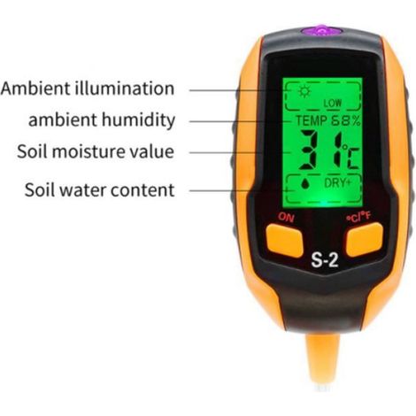 Détecteur de terre-Testeur de Sol-4 en 1-éclairage - température du sol - humidité du sol - pH du sol pour plantes de jardin (1/4)